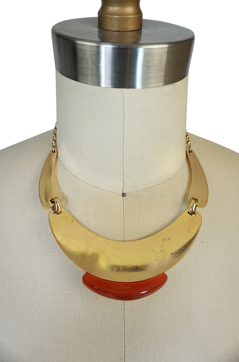1970s Amber Resin & Gold Amulet Lanvin Choker Necklace