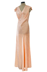 Stunning 1930s Bias Cut Soft Peach Pink Silk Lingerie Dress w Floral Daisy Print
