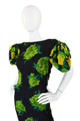 1970s Couture Galanos Dramatic Silk Gown