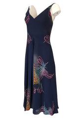 c.1977 Pauline Trigere Silk 'Fireworks' Print Halter Dress & Cape