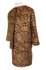 Extraordinary 1968 Christian Dior Documented Gold Metallic Silk Brocade Three Piece Dress Set