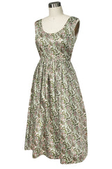 c.1954 Claire McCardell Green & Pink Print Cotton Sun Dress w Belt