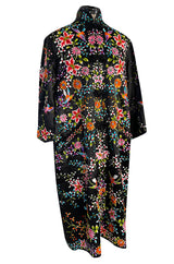 Extraordinary 1920s Colourful Densely Embroidered Black Silk Asian Evening Coat