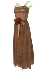 Spring 1978 Unlabeled Christian Dior Haute Couture Silk Dress w Floral Belt