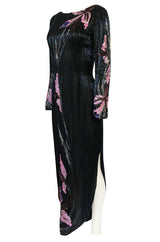 Spring 1983 Bob Mackie Hand Applied Bead & Sequin Silk 'Orchid' Dress