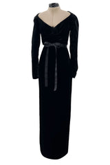 Documented Fall 1984 Christian Dior by Marc Bohan Runway Haute Couture Black Textured Velvet Dress