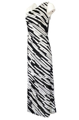 1970s Donald Brooks for Sinclair One Shoulder Black & White Nylon Dress