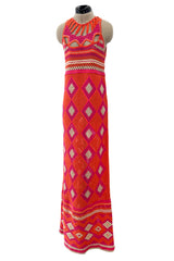 Prettiest Resort 2012 Christian Dior Hand Crocheted Pink & Orange Geometric Halter Dress