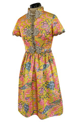Exceptional 1968 Oscar de la Renta Documented Metallic Silk Brocade Dress w Silver Cording Detail