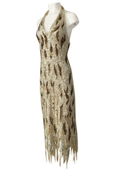 1970s Jean Louis Scherrer Gold & Copper Densely Sequinned Flame Dress