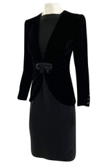 Fall 1985 Valentino Haute Couture Silk Crepe with Black Velvet & Crystal Bow Dress