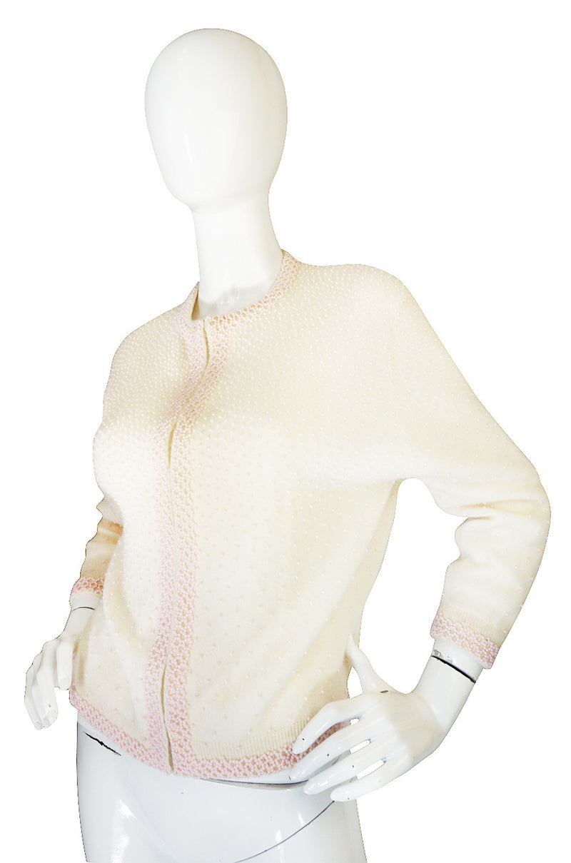 1950s Pink Beaded Cream Cashmere Sweater