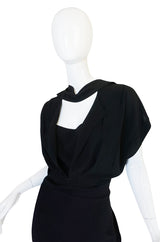 Dramatic 1940s Adrian Original Black Crepe Swing Dress