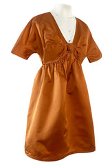 Spring 2007 Prada Burnished Gold Silk Satin Front Knot Plunging Empire Mini Dress