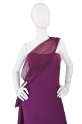 1990s Ben de Lisi One Shoulder Aubergine Silk Chiffon Dress