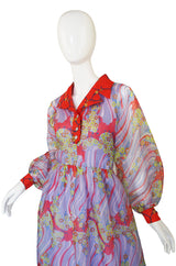 1960s Silk Viole Print Oscar de la Renta Dress