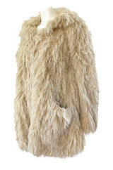 1970s Unlabeled Arissa of France Deep Ivory Faux Fur Alternative String Coat