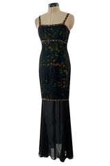 Striking Fall 1997 Chanel by Karl Lagerfeld Runway Watercolour Black Dress w Bead Detail