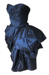 1980s Emanuel Ungaro Extravagant Blue Strapless Pouf Silk Taffeta Dress