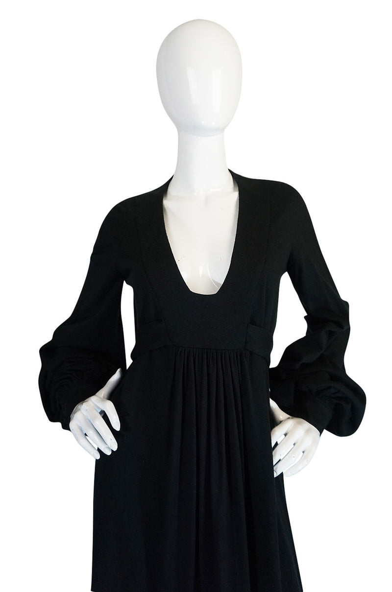 c1969 Iconic Ossie Clark "Graduation" Black Plunge Dress