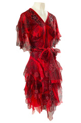 Spring 1988 Zandra Rhodes 'Fantastic Flower Garden' Red Silk Print Dress
