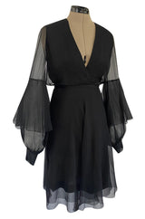 Well Documented Fall 1972 Christian Dior by Marc Bohan Haute Couture Black Silk Chiffon Dress