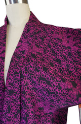 1950s Deep Pink on Black Silk Print Kimono