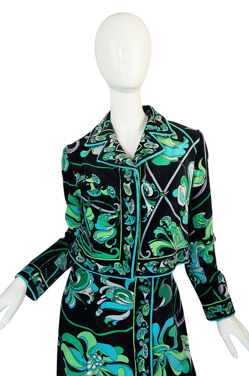 1960s Vivid Emilio Pucci Print Velvet Jacket & Maxi Skirt