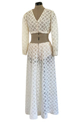 1960s Saks Fifth Avenue Ivory Lace Wide Legged Crop Pant & Matching Crop Top