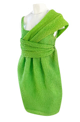 Spring 1988 Christian Lacroix Luxe Label Demi-Couture Lime Green Puff Silk Dress W Changeable Panel