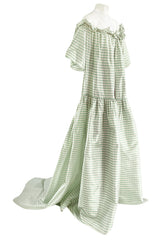 Spring 1999 Oscar De La Renta Pale Green Striped Silk Taffeta Billowing Over Dress & Pant Set