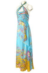 Spring 2004 Valentino Runway Pale Turquoise Silk Chiffin Print Dress