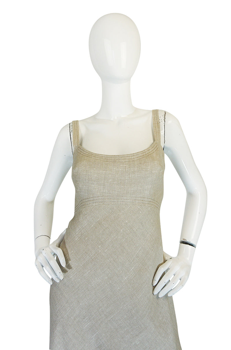 Late 1970s Pauline Trigere Heavy Linen Sculptural Dress