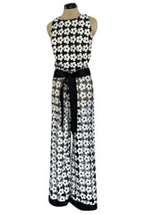 Spring 2015 Chanel by Karl Lagerfeld Black Net & White Sequin Flower Pant & Top Set