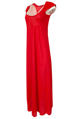 1970s John Kloss Red Nylon Jersey Asymmetrical Lingerie Dress