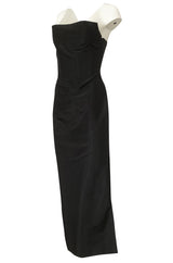 Minimalist 1990s Richard Tyler Couture Strapless Black Silk Dress