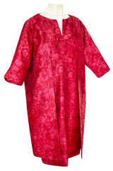 Mid 1950s Christian Dior London Demi-Couture Raspberry Printed Silk Coat & Dress Set