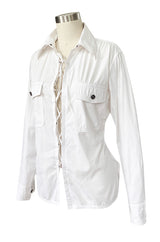 Early 2000s Tom Ford for Yves Saint Laurent Front Lace White Safari Shirt