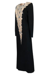 1960s Mr Blackwell Custom Label Crystal, Bead and Pearl Illusion Dress