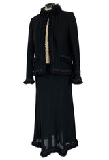 Cruise 2003 Chanel by Karl Lagerfeld Black Boucle Suit w Loop Wool Edging