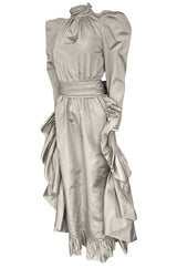 Runway 1981 Christian Dior by Marc Bohan Grey Silk Taffeta Ruffle Dress
