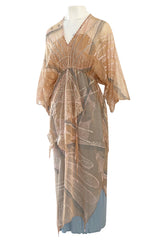 Spring 1980 Zandra Rhodes Book Piece 'Chinese Constructivist & Clouds' Pale Peach & Blue Dress