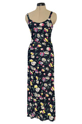 Very Pretty Late 1930s Early 1940s Unlabeled Bias Cut Floral Print Silky Rayon Slip Dress