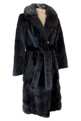 Gorgeous 1970s Christian Dior by Frederic Castet Rich Brown-Black Fur Coat w Tie Belt