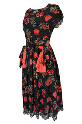 c.1974 Karl Lagerfeld for Chloe Dragon & Butterfly Printed Silk Day Dress
