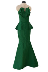 Spectacular Resort 2013 Oscar de la Renta Runway Strapless Emerald Green Silk Dress