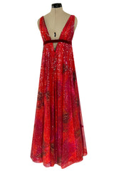 Spectacular 1960s William Travilla Plunging Sequin Covered Couture Silk Dress
