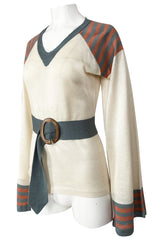 Rare 1970s Ossie Clark Couture Flared Sleeve Sweater w Belt
