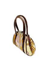 1990s Pucci Pink and Taupe Print Frame Top Handle bag
