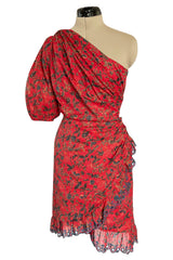 Prettiest 2018 Isabel Marant Etoile Esther One Shoulder Red Floral Print Dress